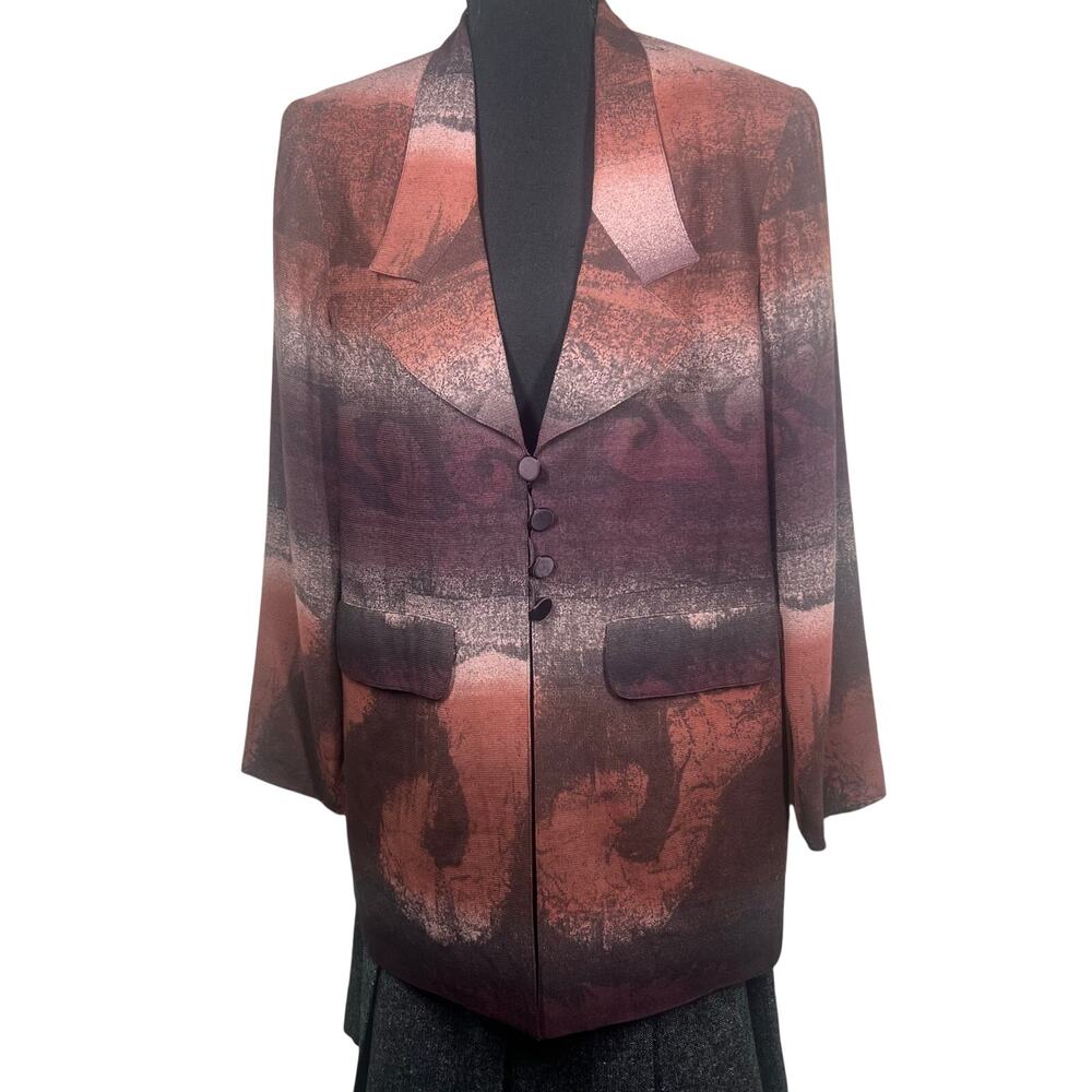 Vintage art to wear,90 Dorothy Schoelen Platinum Art Print Blazer Top Made USA S